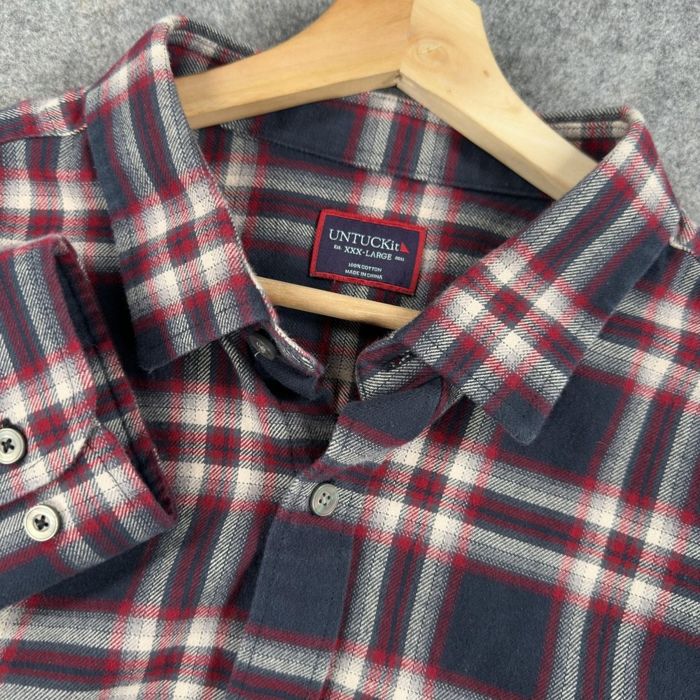 UNTUCKit Rondel Shirt Mens 3XL Gray Plaid‎ Flannel Long Sleeve Button Up Casual